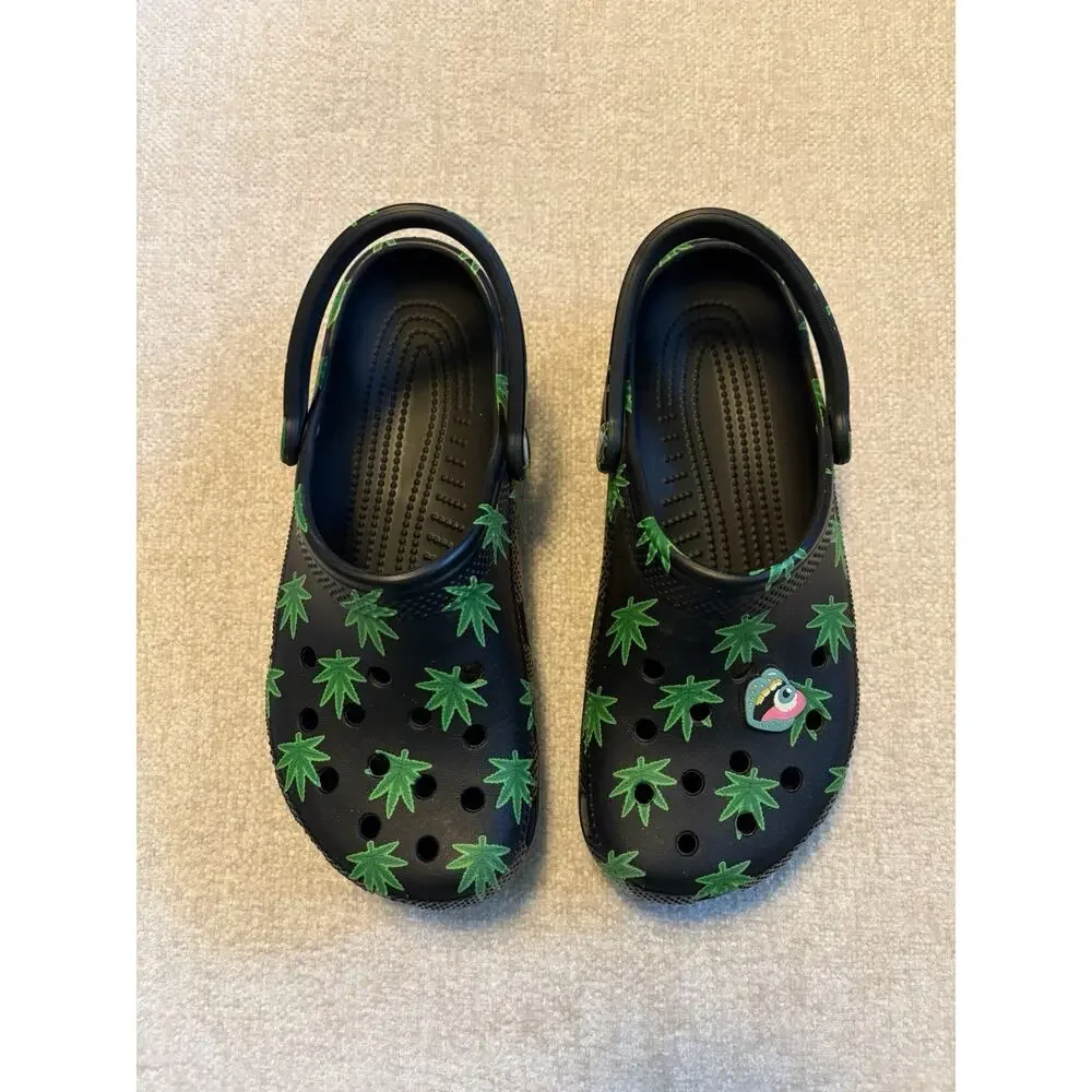 Crocs Classic Hemp Leaf Clogs Unisex Men’s 7 Women’s 9 Black & Green Hippie Pot